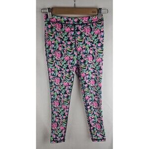 Lilly Pulitzer Girls Luxletic Leggings Sz Large 8-10 Low Tide Navy Garden Print